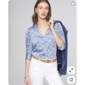 EUC White House Black Market Blue Satin Baroque Blouse M